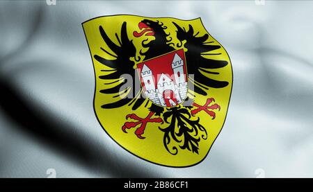 3D-Abbildung einer schwenkenden Flagge des Bundeslandes von Quedlinburg Stockfoto