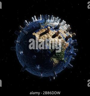 3D-Rendering von Planet Earth als globales Infektionskonzept für Coronavirus Stockfoto
