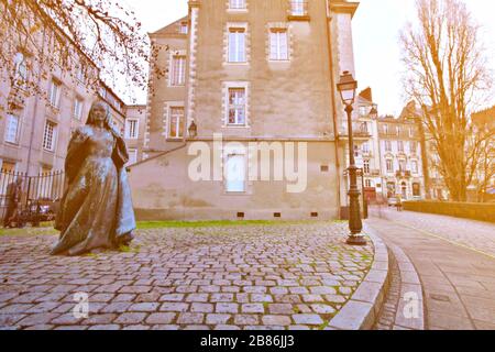 Sonntag, 15. März 2020:. Nantes, Frankreich - Statue der Königin von Frankreich, Anne de Bretagne. Nantes Frankreich Stockfoto