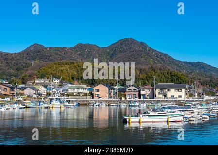 Port Kuba, ein kleiner lokaler Fischereihafen in Otake City, Präfektur Hiroshima, Japan Stockfoto