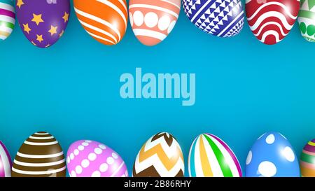 Buntes Design mit Ostereiern im Hintergrund. 3D-Rendering Stockfoto