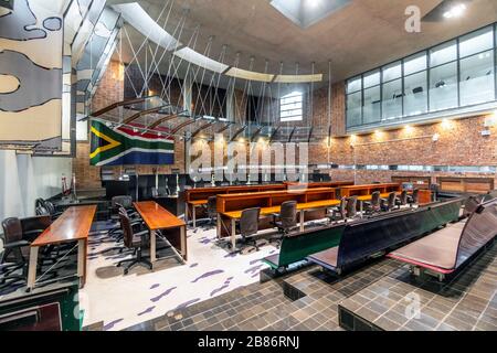 Johannesburg, Südafrika - 26. Mai 2019: Inneres des Verfassungsgerichts Südafrikas Stockfoto