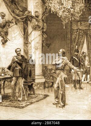 Begegnung zwischen carlo alberto di savoia und giuseppe garibaldi in Roverbella, 1848 Stockfoto