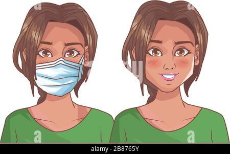 Junge Mädchen mit Mundkappe medizinisches Accessoire Stock Vektor