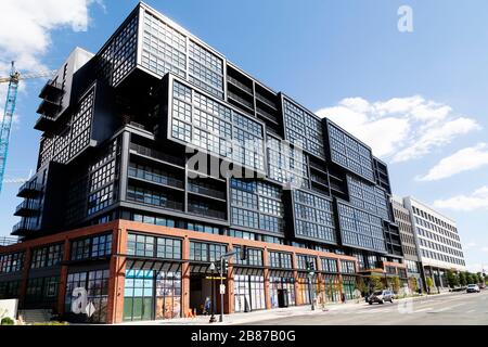 Der Markt der Highline Union in Washington DC, USA. Das Gebäude beherbergt Luxuswohnungen. Stockfoto