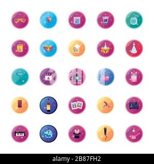 Gradient Style Icon Set Design, Party Celebration Event Happy Birthday Urlaub Überraschungsjubiläum und dekoratives Thema Vector Illustration Stock Vektor