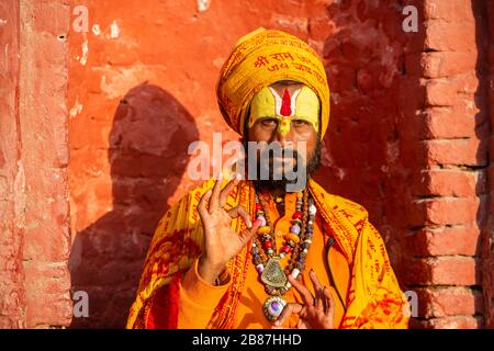 Sadu-Porträt in Pashupatinath in Kathmandu, Nepal Stockfoto