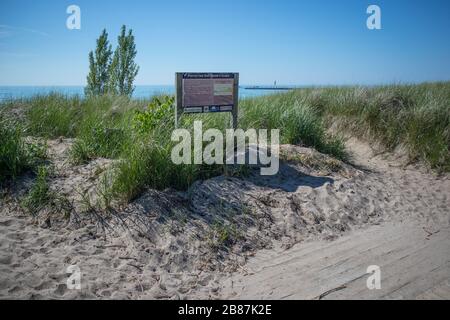 Sand und Strand in Kincardine (Huronsee), Ontario, Kanada. Stockfoto