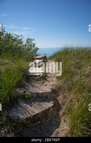 Sand und Strand in Kincardine (Huronsee), Ontario, Kanada. Stockfoto