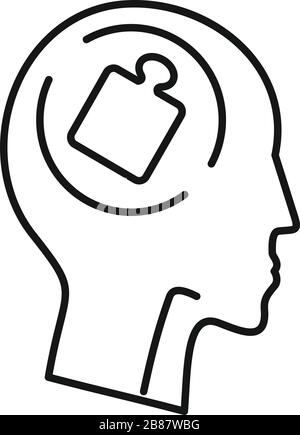 Symbol für mentales Puzzle. Umreißen Sie das Vektorsymbol für mentale Rätsel für Webdesign, das auf weißem Hintergrund isoliert ist Stock Vektor