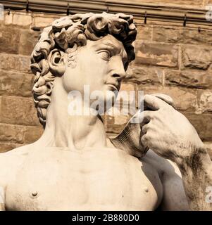 Nahaufnahme der berühmten David Statue, Florenz, Italien Stockfoto
