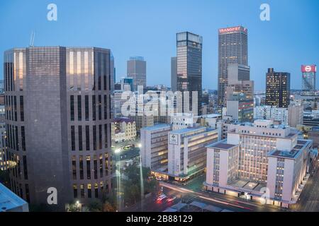 Johannesburg, Südafrika - Dezember 3, 2019-dramatische Nacht Luftbild der Innenstadt Stockfoto