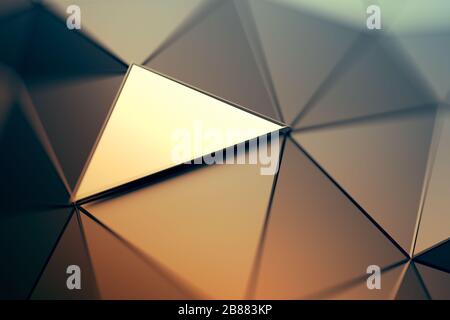 Abstraktes 3D-Rendering von triangulierter Oberfläche. Zeitgenössischer Hintergrund. Futuristische Polygonalform. Verformte, niedrige Poly-Kulisse mit scharfen Linien. Stockfoto