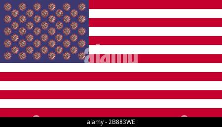 Fotomontage, Vereinigte Staaten, USA Flagge mit Corona-Virus, COVID-19, EU-Flagge Stockfoto