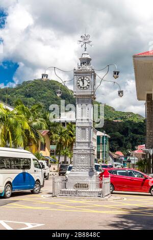 Clock Tower, Wahrzeichen, Little Big Ben, Victoria, Mahe Island, Seychellen, Indischer Ozean Stockfoto