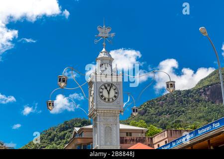 Clock Tower, Wahrzeichen, Little Big Ben, Victoria, Mahe Island, Seychellen, Indischer Ozean Stockfoto