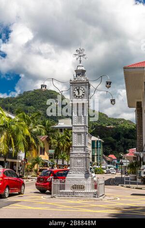 Clock Tower, Wahrzeichen, Little Big Ben, Victoria, Mahe Island, Seychellen, Indischer Ozean Stockfoto