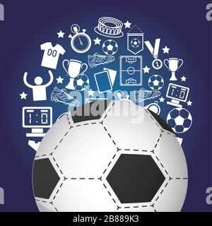 Fußballsportballon mit festgelegten Symbolen Stock Vektor