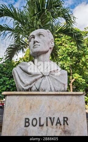 Büste von Simon Bolivar an der Calle Lerdo de Tejada in Villahermosa, Bundesstaat Tabasco, Mexiko Stockfoto