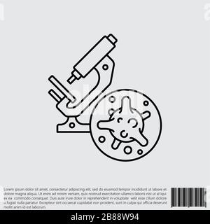 Virus, Bakterien und Mikroskop-Linie, lineares Symbol, Symbol, Zeichen. Coronavirus, COVID-19-Symbol, Logo schwarz auf weißem Hintergrund. 2019-ncov einfach Stock Vektor