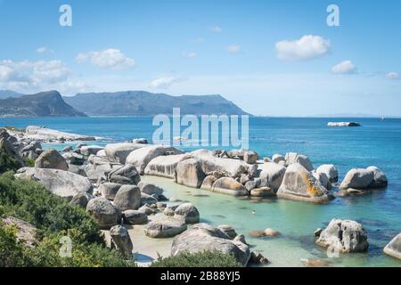 Kapstadt, Südafrika - Nowember 30, 2019 - Touristen, die am Boulders Beach in der Nähe von Simons Town schwimmen Stockfoto