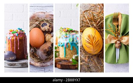 Collage mit Osterkuchen und Eiern Stockfoto