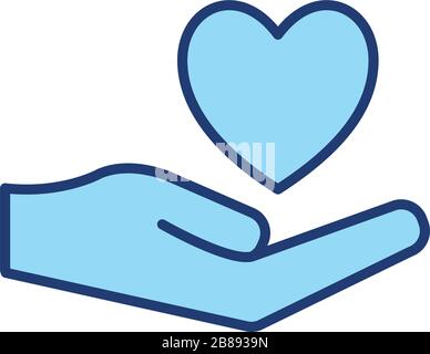 Isoliertes Vektordesign für Herz über Hand und Füllmuster Stock Vektor