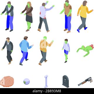 Zombie-Symbole festgelegt, isometrischer Stil Stock Vektor