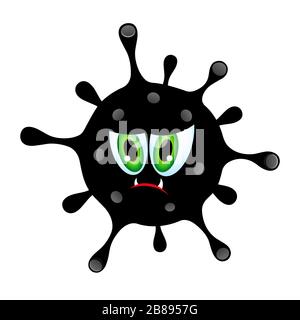 Cartoon Symbol von Virus, Mikrobe, Bakterium Symbol isoliert auf weißem Hintergrund. Böser Charakter Stock Vektor