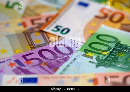 Banknoten in Euro-Währung, Nahaufnahme Stockfoto
