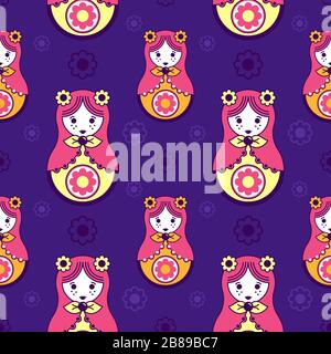 Nahtloser Hintergrund, Souvenir, Geschenk russische Nistpuppe Stock Vektor