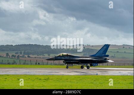 Belgische Luftwaffe F-16 auf der Internationalen Luftfahrtschauausstellung RAF Leuchars 2011 zu sehen Stockfoto