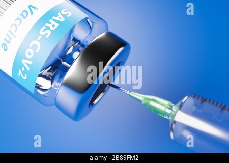 Impfung gegen den neuen Corona-Virus SARS-COV-2: Eine Spritze, die mit einer SARS-COV-2-Impfung erstellt wird. Stockfoto