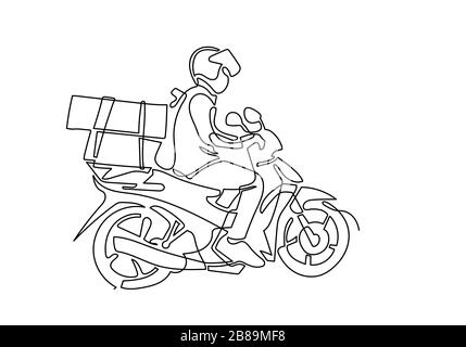 Eine durchgehende Linie von Delivery Man Ride Motorcycle Illustration Stockfoto