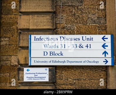 Schild für Infektionskrankheiten, Western General Hospital, Edinburgh, Schottland, Großbritannien Stockfoto