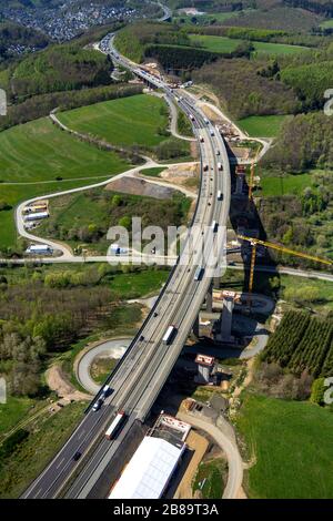 Autobahnbrücke Rinsdorf Baustelle, A45, 24.04.2019, Luftbild, Deutschland, Nordrhein-Westfalen, Wilnsdorf Stockfoto