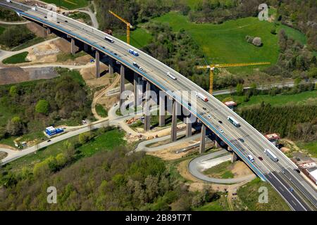Autobahnbrücke Rinsdorf Baustelle, A45, 24.04.2019, Luftbild, Deutschland, Nordrhein-Westfalen, Wilnsdorf Stockfoto