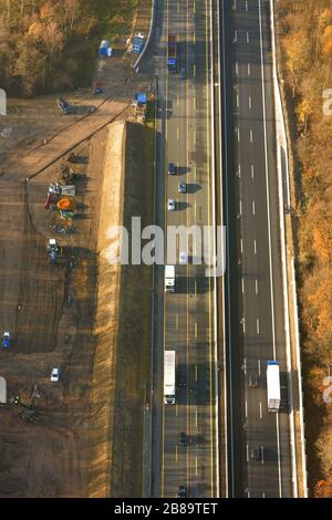 , Baustelle für den Ausbau der Autobahn A2 in Boenen, 28.11.2011, Luftbild, Deutschland, Nordrhein-Westfalen, Ruhrgebiet, Boenen Stockfoto