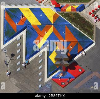 , Synagogenplatz vor dem städtischen Kunstmuseum in Mülheim, 02.08.2011, Luftbild, Deutschland, Nordrhein-Westfalen, Ruhrgebiet, Mülheim/Ruhrgebiet Stockfoto