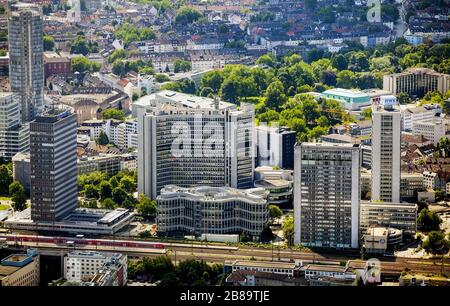 , Schenker und RWE Headquaters in Essen, 26.07.2015, Luftbild, Deutschland, Nordrhein-Westfalen, Ruhrgebiet, Essen Stockfoto