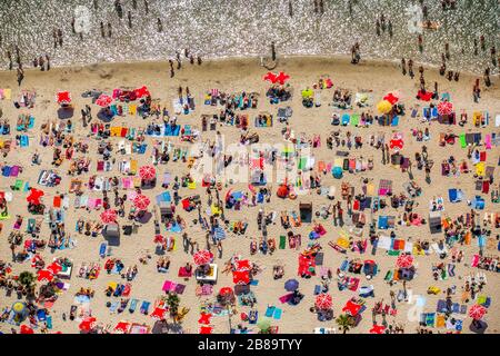 , Badegäste am Sandstrandufer des Silbernen Sees in Haltern, 05.06.2015, Luftbild, Deutschland, Nordrhein-Westfalen, Ruhrgebiet, Haltern am See Stockfoto