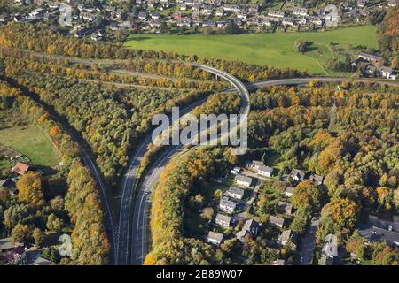 , Autobahnkreuz Velbert Nord der Autobahnen A44 und A535 in Velbert, 22.10.2013, Luftbild, Deutschland, Nordrhein-Westfalen, Velbert Stockfoto