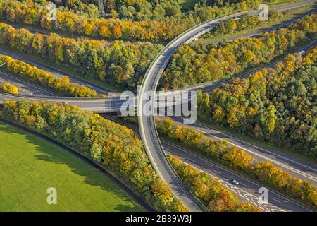 , Autobahnkreuz Velbert Nord der Autobahnen A44 und A535 in Velbert, 22.10.2013, Luftbild, Deutschland, Nordrhein-Westfalen, Velbert Stockfoto