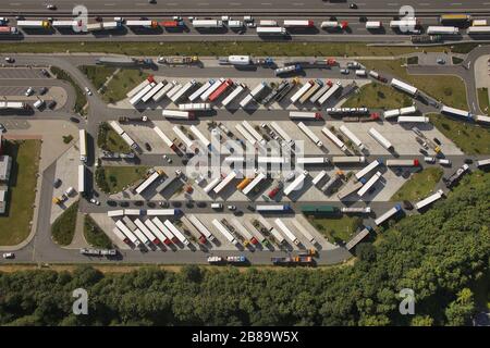 , LKW-Roadhouse Rhynern-Nord auf der A2 bei Hamm, 19.07.2011, Luftbild, Deutschland, Nordrhein-Westfalen, Ruhrgebiet, Hamm Stockfoto