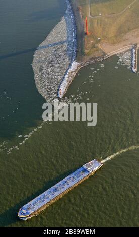 , Eisschollen an der Ruhr-Flussmünde im Nordhafen in Duisburg, 08.02.2012, Luftbild, Deutschland, Nordrhein-Westfalen, Ruhrgebiet, Duisburg Stockfoto