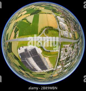 Autobahnausfahrt Hamm-Rhynern und EDEKA-Vertriebszentrum im Raum Rhynern-West, 02.07.2011, Luftaufnahme, Deutschland, Nordrhein-Westfalen, Ruhrgebiet, Hamm Stockfoto