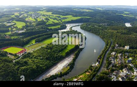 , Stausee Biggesee, 05.08.2015, Luftbild, Deutschland, Nordrhein-Westfalen, Sauerland, Olpe Stockfoto