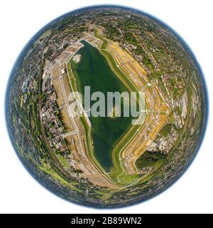 Phönixsee in Dortmund, künstlicher See auf dem Areal des ehemaligen Stahlwerks Phönix-Ost, 09.06.2009, Luftbild, Deutschland, Nordrhein- Stockfoto