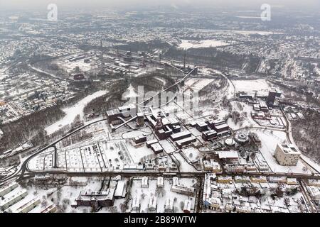 , Zollverein Kohlengruben-Industriekomplex im Winter, 18.01.2013, Luftbild, Deutschland, Nordrhein-Westfalen, Ruhrgebiet, Essen Stockfoto