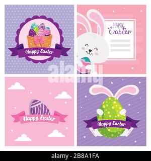 Karten von Happy easter mit Dekoration Stock Vektor